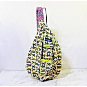 KAVU Canvas Crossbody Rope Sling Bag-Yellow Blue Butterfly Print